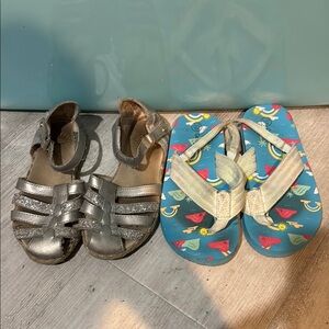 Silver Strappy Sandals and Blue Flip-Flops for Kids